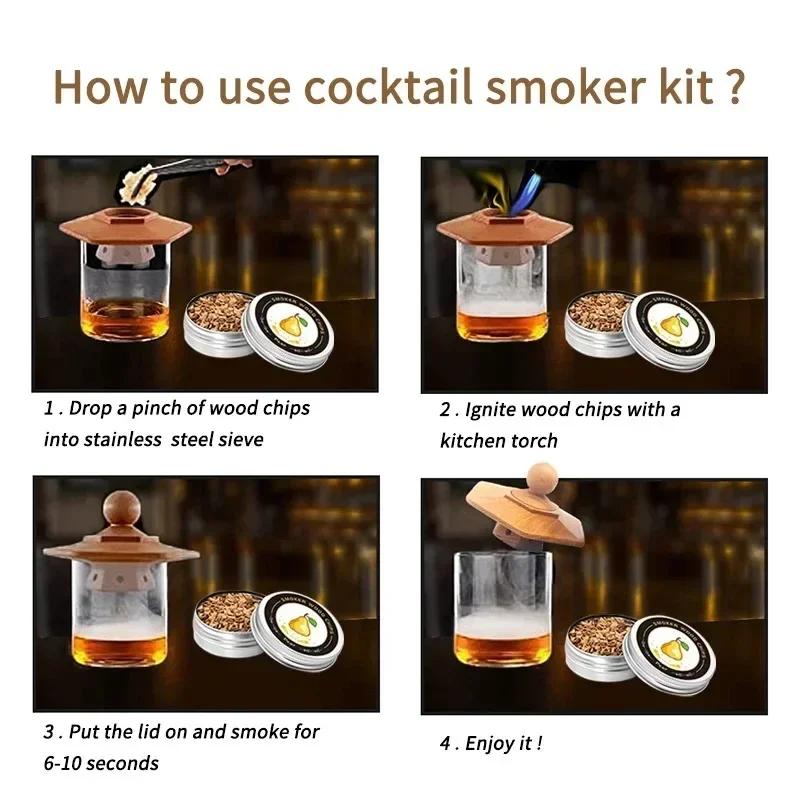 Cocktail Smoker Set Bar Wooden Smoked Wood Hood Whiskey Smoking Wood Chips Box Cocktails Infuser Kit Kitchen Accessories cocktail smoker kit