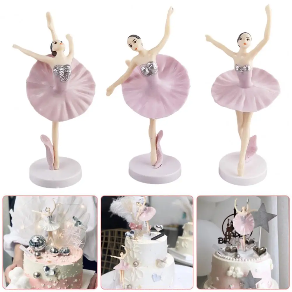 3Pcs/Set Ballerina Girl Figurines with Base Realistic Appearance Beautiful Shape Anti-fade Wide Applications Cake Decoration Exq