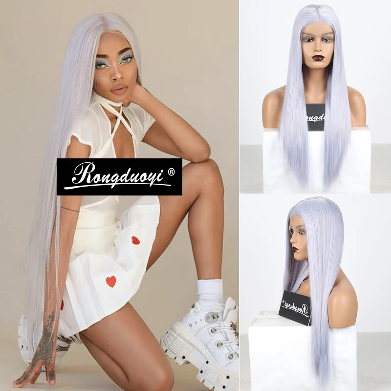 

RONGDUOYI 26inch Straigth Synthetic Lace Front Wig Heat Resistant Lace Wigs for Women Glueless Cosplay Wig Natural Hairline