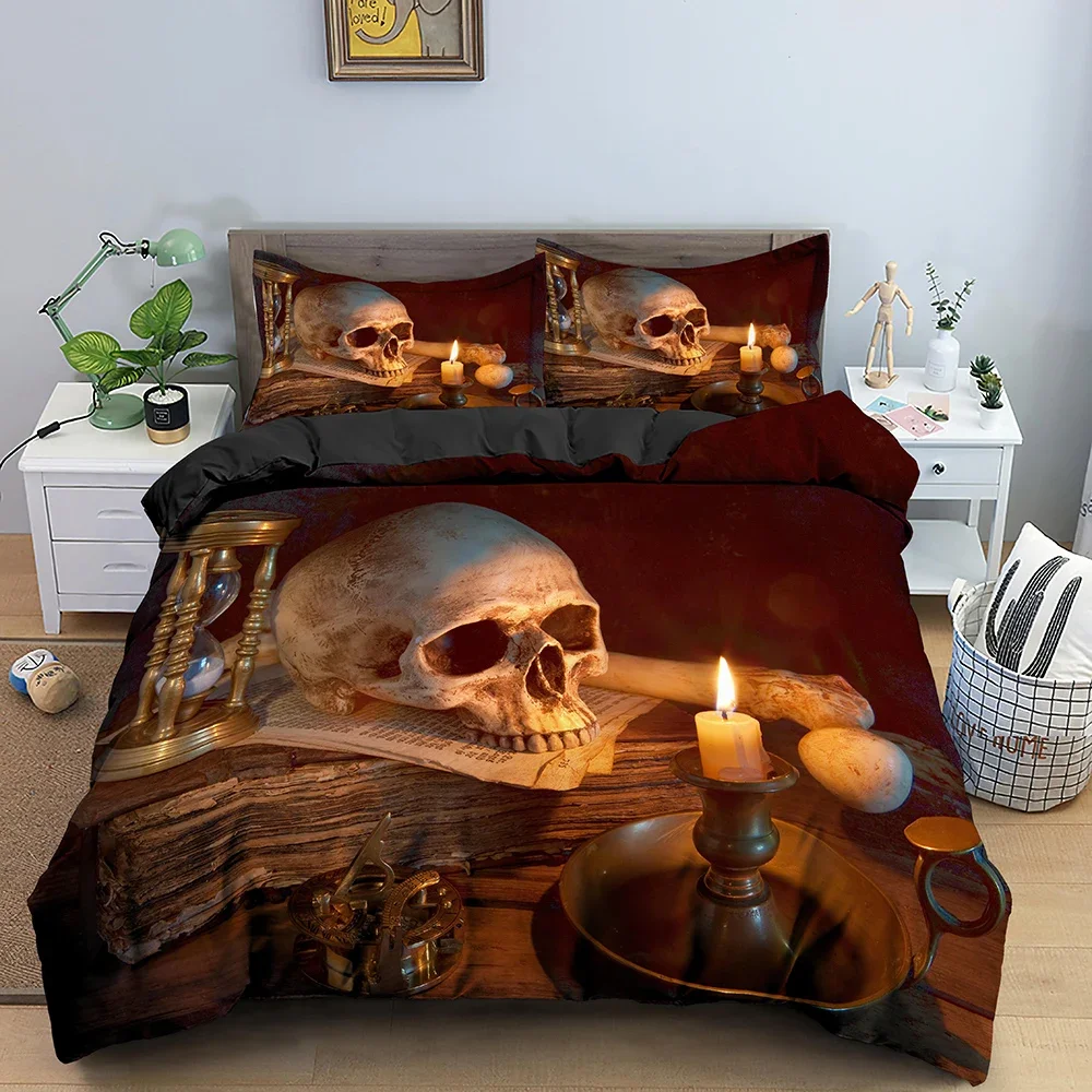 3D Skull Duvet Cover 220x240 Skeleton Bedding Set Luxury Quilt Cover With Zipper Closure 2/3pcs Queen Size Comforter Sets