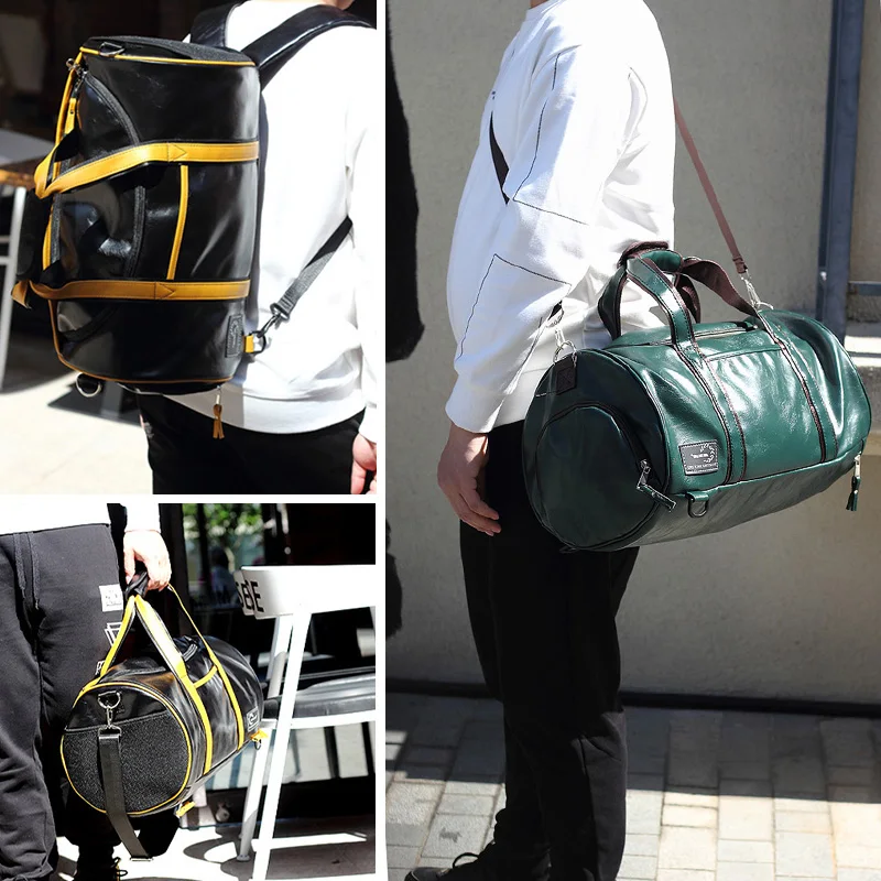 Multi-functional Leather Gym Bag With Shoes Storage Dry Wet Separation Shoulder Messenger Bags Men's Fitness Sports Bag XA832D