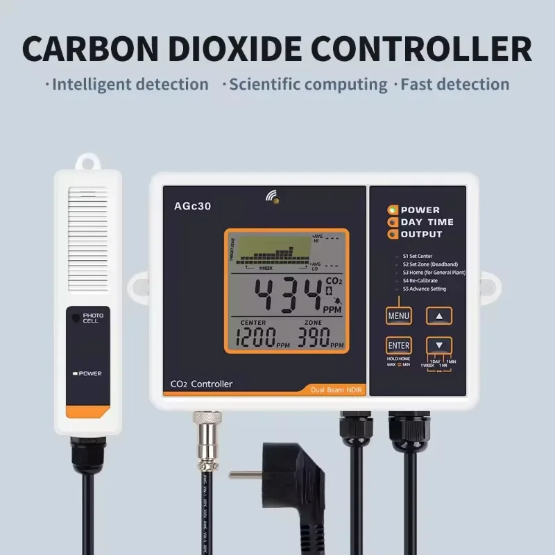 듀얼 채널 AGC30 CO2 컨트롤러, 온실 수경재배용 NDIR 센서가 장착된 자동 CO2 농도 조절기