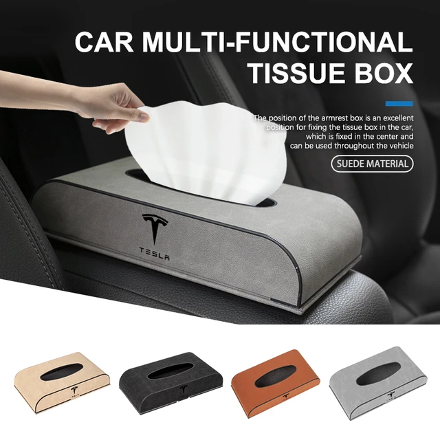 Suede Car Tissue Box for Tesla Model 3 S X Y Car Tissue Holder Car