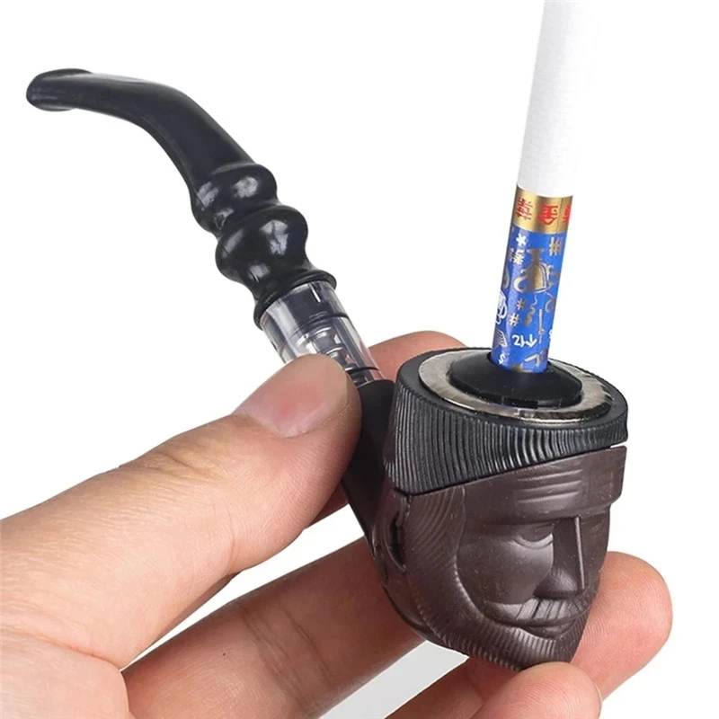 Herb Smoking Pipe Tobacco Pipe Smoking Pipe Cigarette Tobacco Pipe Double Purpose Plastic Bent Pipe Engraving Face Iron Pot Cigarette Holder Filter Portable Smoking