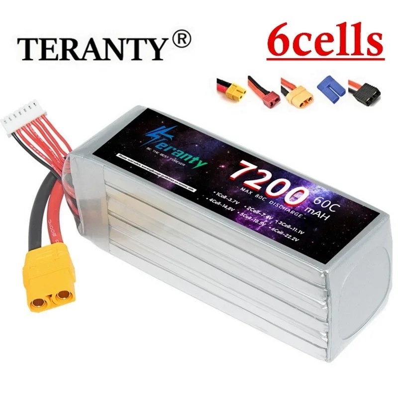 

TERANTY Lipo Battery 6S 22.2V 60C 7200mAh for RC FPV Drones Racing Quadcopters Airplane With Deans T XT90 EC5 XT60 Connector