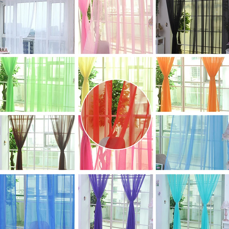 Description Picture 2 of itemLiving Room Kid Room Classroom Colorful Sheer Tulle Curtains Polyester Solid Color Rod Pocket Curtain for Bedroom Kitchen