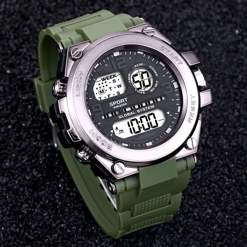 YIKAZE Men's Sports Watches Military Multifunction Digital Watch 3Bar Waterproof Luminous Alarm Clock Men Electronic Wristwatch