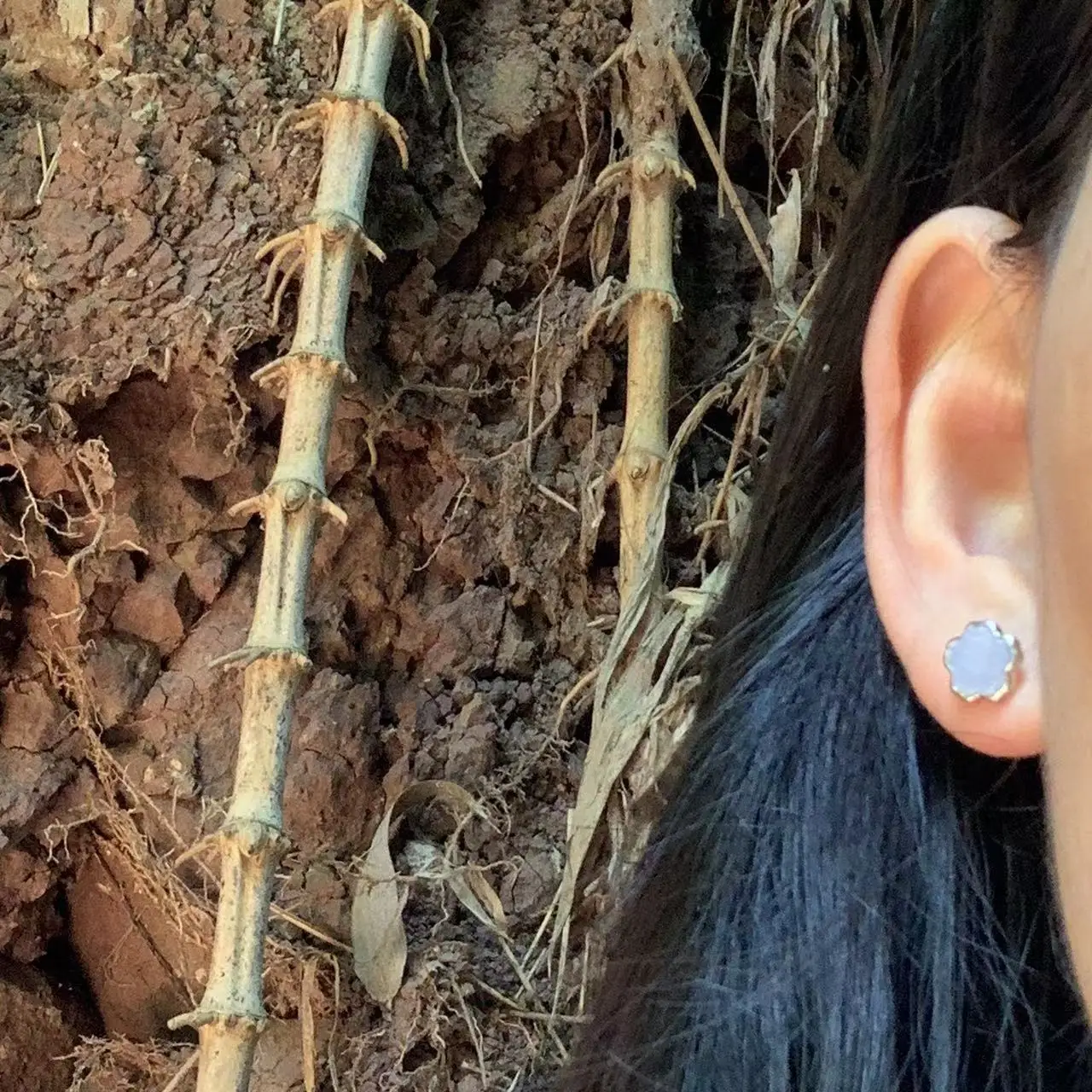 Natural Blue patterned agate 925 Sterling Silver Stud Earrings for women Jewelry Gift Prevent allergy gem jewelry Genuine stone