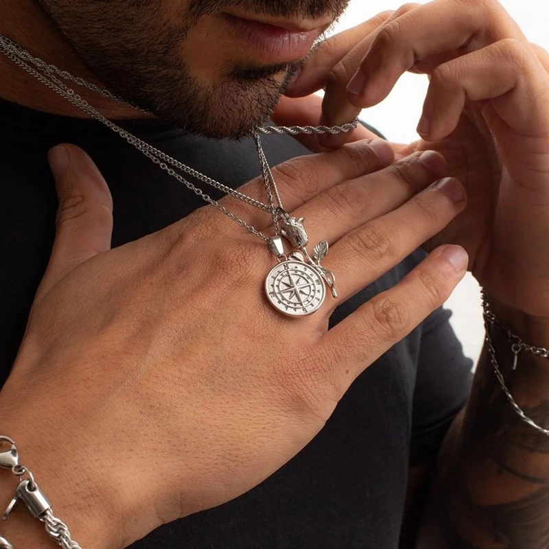 Collar con colgante de brújula de Estrella del Norte para hombre, collar acero hombre|Collares colgantes| - AliExpress