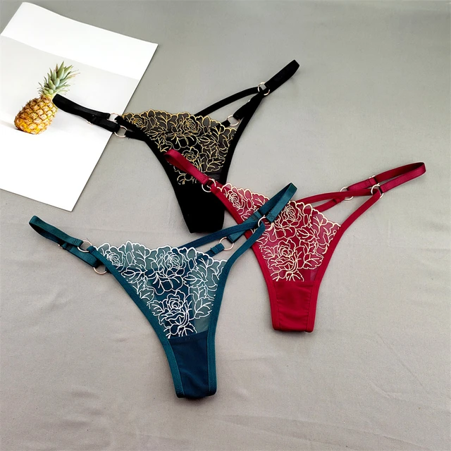 3pcs V-shaped Sexy Lace Floral Thong Women Hollow Out V-Strings
