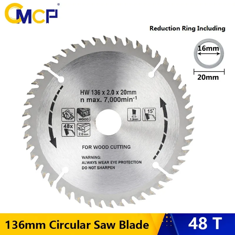 CMCP 136mm Circular Saw Blade Disc 48 Teeth Wood Cutting Tool Bore Diameter 20mm Carbide TCT Saw Blade For Woodworking Tools