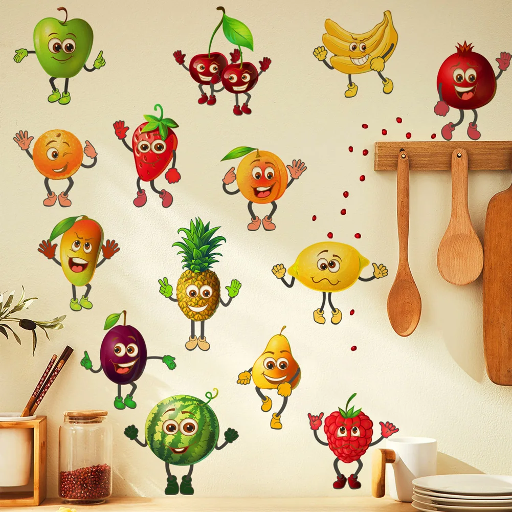 Cartoon Various Fruits Wall Stickers Kitchen Refrigerator Home Decor Mural Living Room Cupboard Decoration Wallpaper Cute Decals wall stickers,self adhesive stickers,self adhesive wallpaper,vinyl wallpaper,kitchen wall sticker,adhesive wallpaper
