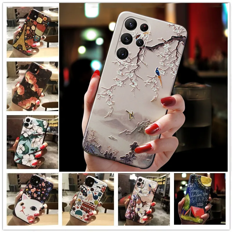 Custodia Per Telefono In Rilievo 3D Per Samsung Galaxy S23 Custodia Ultra Custodia In Silicone Floreale Per Samsung S23 Plus Custodia S 23 Ultra Funda