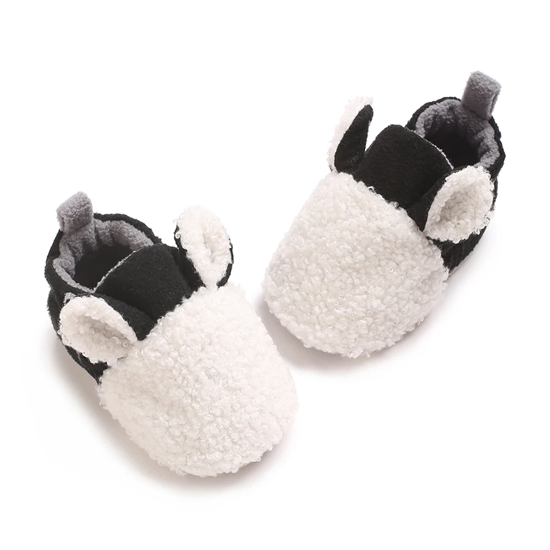 Baby Girl Boy Sock Shoes Fall Winter Warm Flats Soft Sole Crib Shoes for Newborn Toddlers Cute Fleece Patchwork Caual