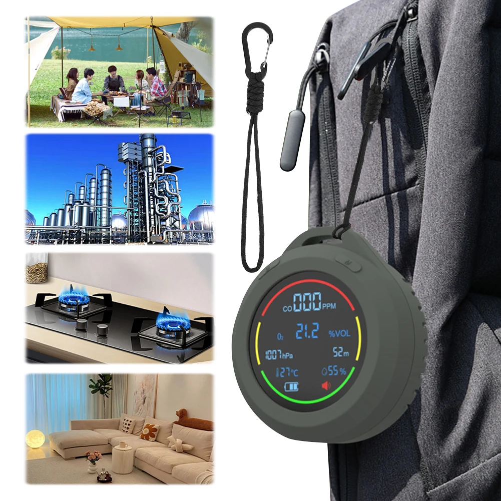 6 In 1 CO CO2 Carbon Monoxide Carbon Dioxide Detector HD LCD Display Portable Gas Detector Rechargeable 120HR Standby for Travel