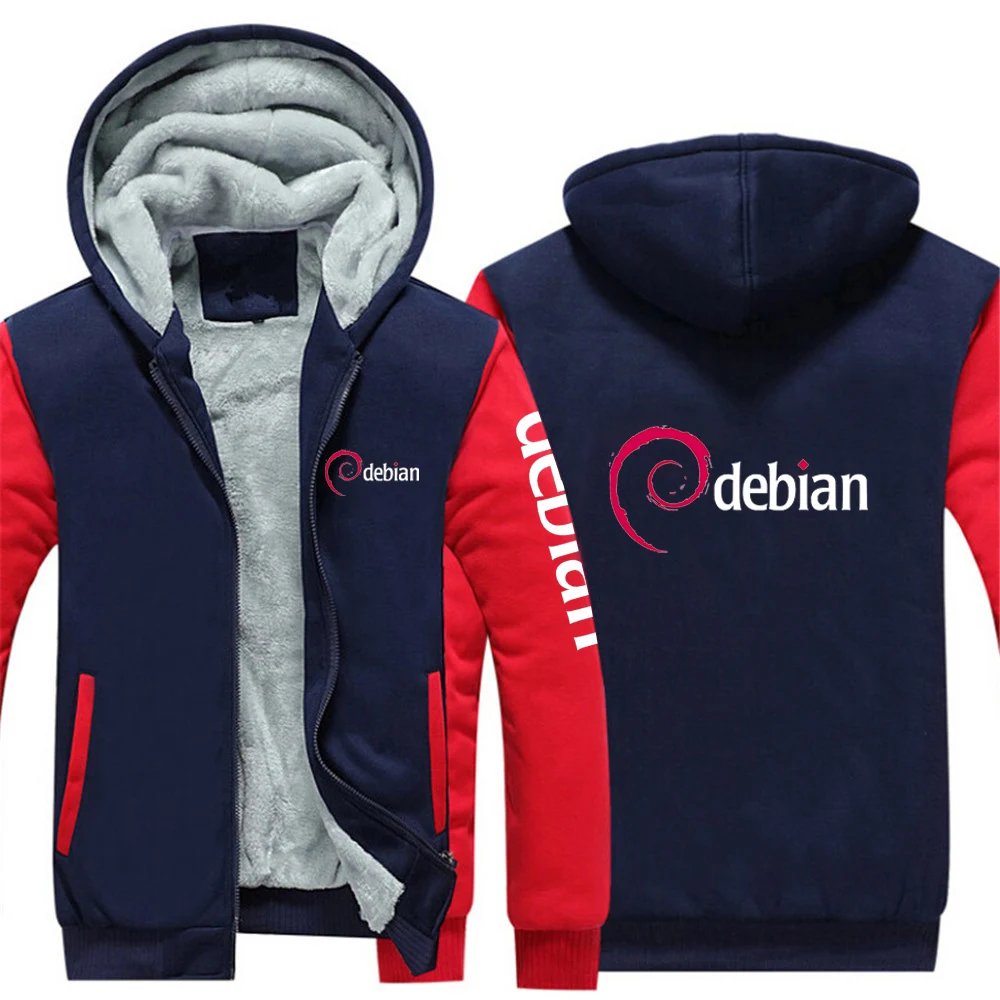 Debian Autumn Winter Hoodie Men Sweatshirt Thick Fleece Zipper