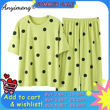 Plus Size Woman's Calf-length Pajamas Sets Trendy Printing Modal Sleepwear for Women Summer Knee-length Pijamas Lady Loungewear