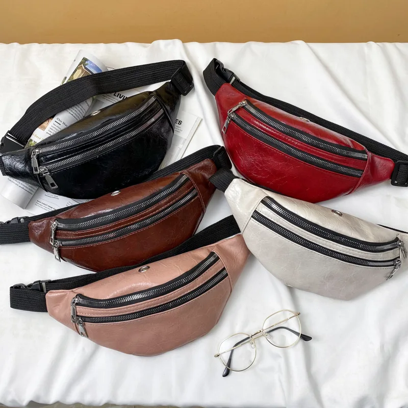 

Fashion Outdoor Waist Bum Bag Genuine Leather Running Belt Pouch Zip Fanny Pack Chest Mobile Phone Cross-Body Closure Coin Purse