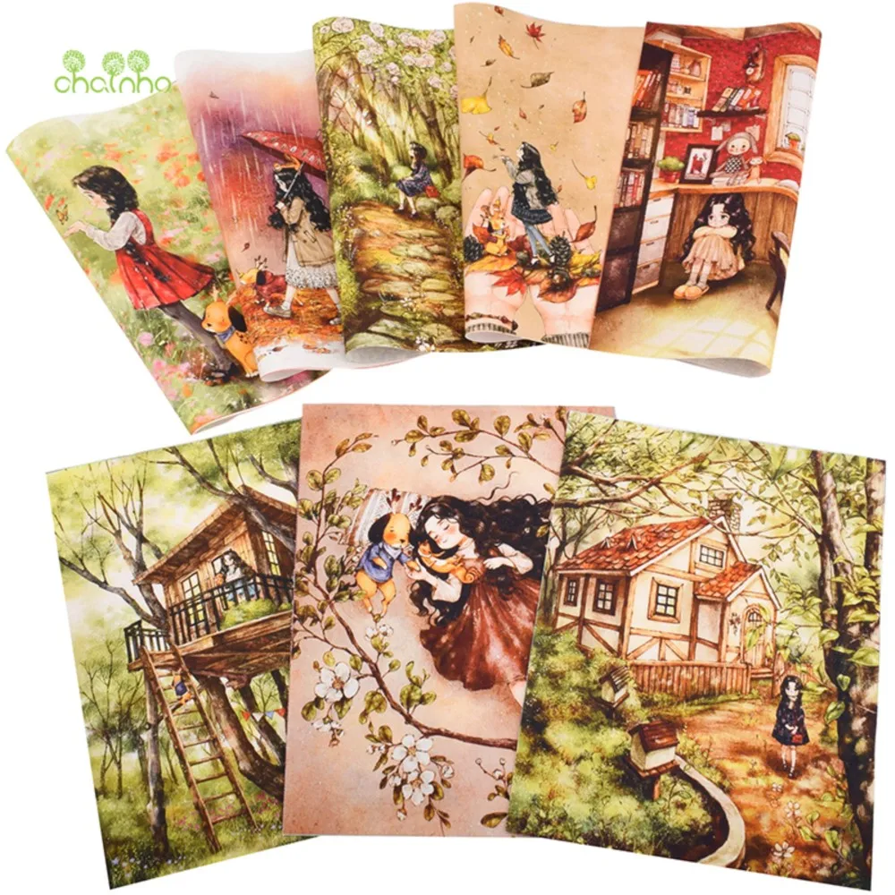 Chainho,Hand Dyed Cotton Fabric,Girl Series,DIY Sewing & Quilting,Purse,Bags,Books Cover,Home Decoration Material,15x20cm/Piece