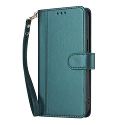Luxury Leather Flip Phone Case with 9 Card Slots and Strap Book Wallet Design for Oscal Tiger 13 (Dark Green)