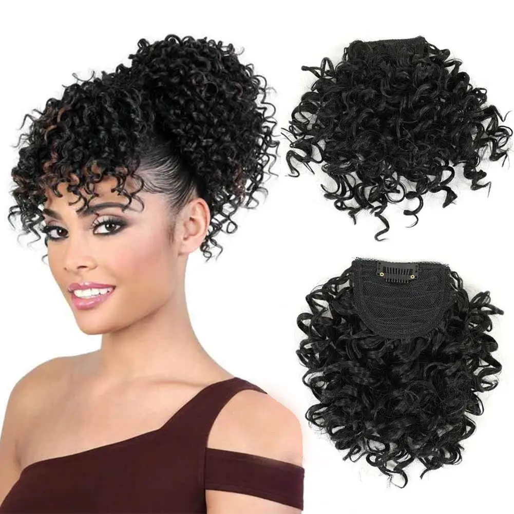 Parrucche Testa Esplosiva Parrucca Sintetica Corta Afro Crespo Capelli Ricci Per Donne Nere Parrucche Glueless Ombre Africane Regolari Parrucca Cosplay - Foto 8