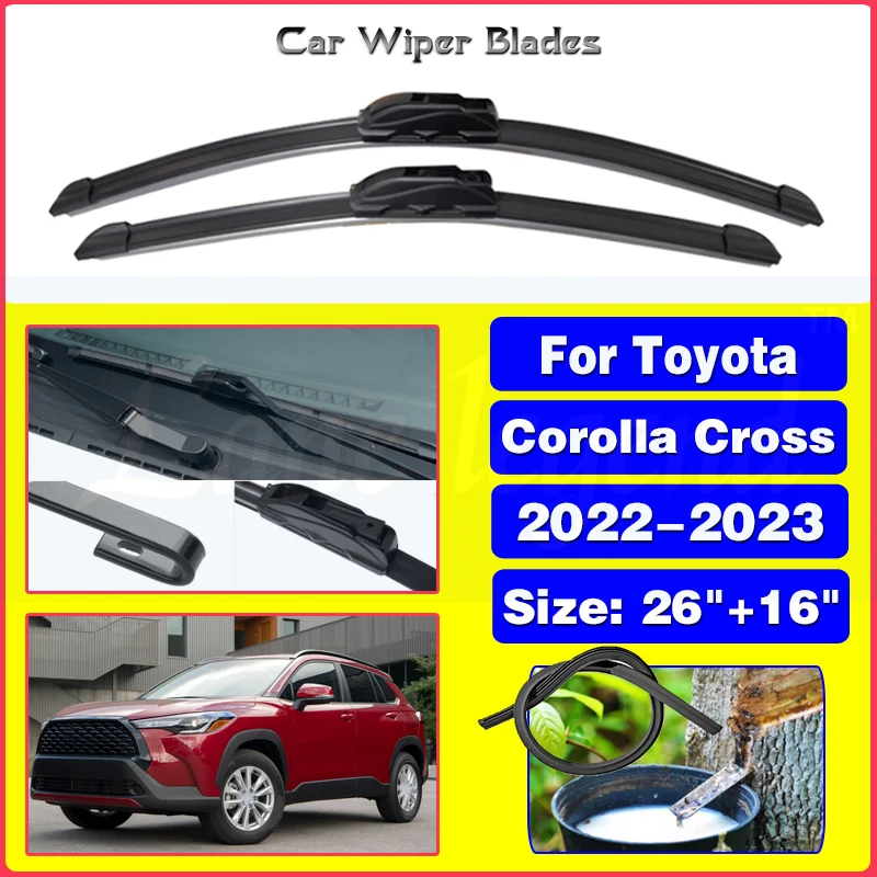 

Car Wiper Blade Front Window Windshield Windscreen Wiper For Toyota Corolla Cross 2022 - 2023 Car Accessories U Hook Arm 26"+16"