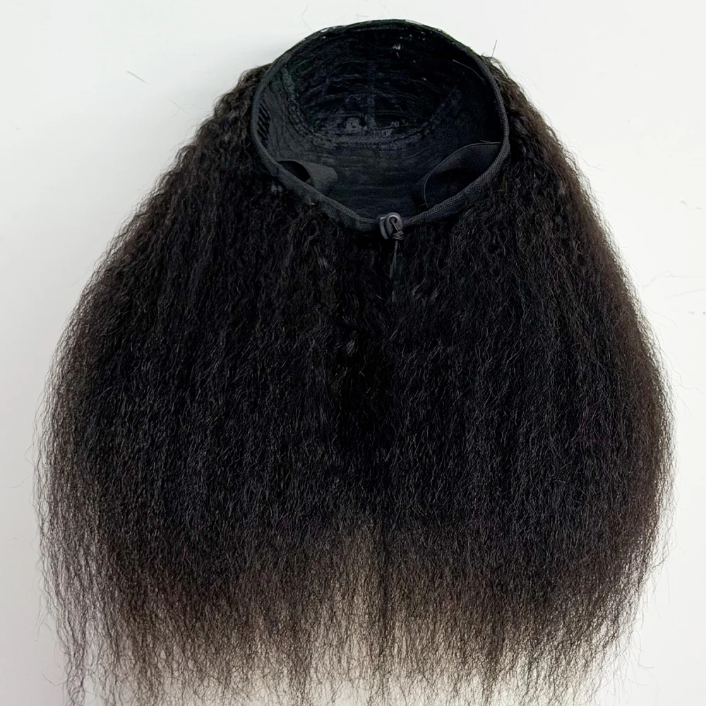 Half Wig Human Hair Kinky Straight Glueless Wig 250% Density Human Hair Yaki Drawstring Half Clip In Wigs 12A Wigs For Women