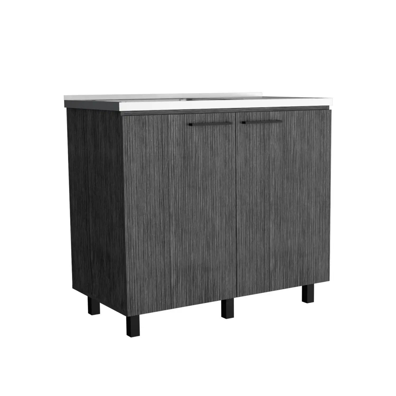 Napoles 2 Utility Sink with Cabinet, Stainless Steel Countertop, Interior Shelf Smokey Oak 4
