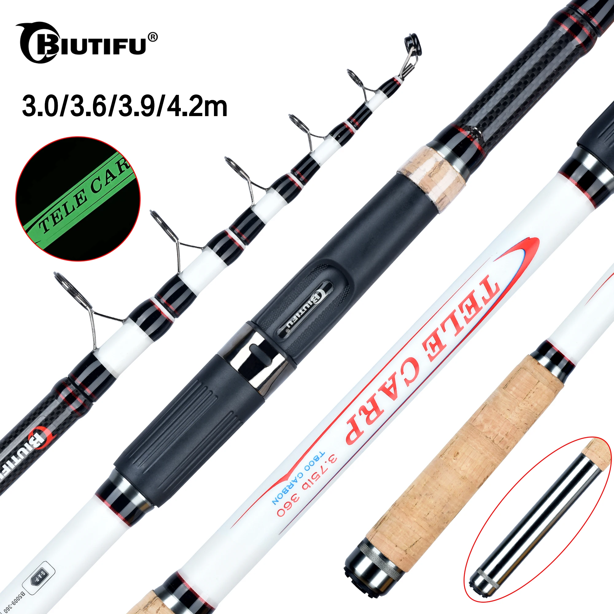 Biutifu 3.75Lbs Canne Da Pesca Telescopiche Alla Carpa 3.0/3.6/3.9/4.2M T800 Carbon Travel Spinning Surfcasting 40-180G Lake Sea Hard Pole