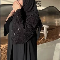 Abaya noire de luxe faite à la main avec des perles, robe longue de soirée musulmane pour le Ramadan, Dubaï, vêtements islamiques modestes pour femmes, kaftan 6