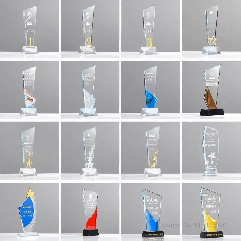 Customized Blade Crystal Medal Excellent Employee Sales Company Award Souvenir Engraving Trophy, Pentagram, Home Decoration, 1Pc