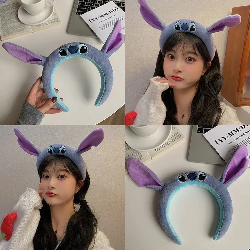 Disney Lilo & Stitch Hairdbands Women Cute Angel Ears Headbands Girls Flower Sequins Bow Hair Band Kids Leaves Hair Accessories
