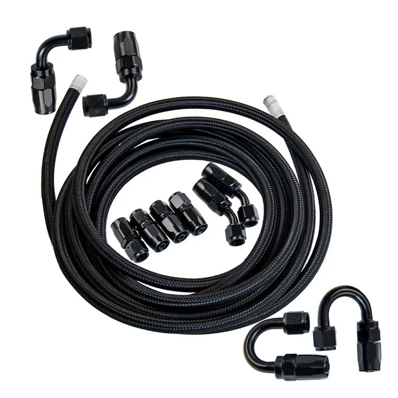 

AN6 Stainless Steel Braided Fuel Line Fitting Hose End Adaptor Kit Swivel 16FT (Black)