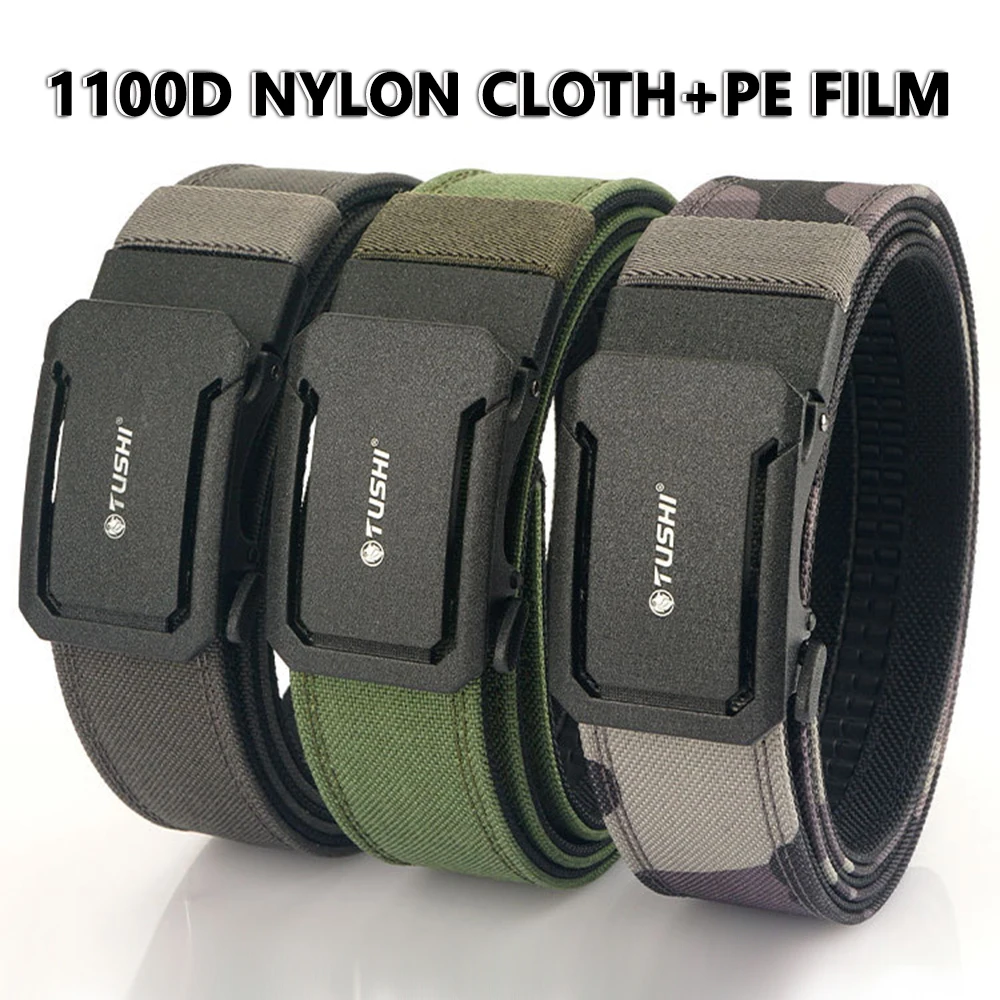 TUSHI Brand 4.3CM Wide double-layer reinforced automatic buckle training quick hanging pistol belt Mens nylon outdoor leisure
