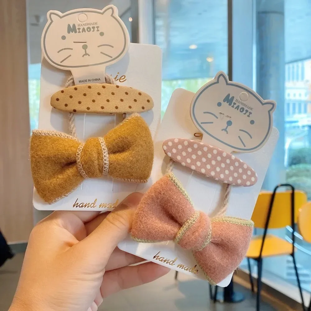 5Color Bow Elastic Hair Bands Dot Plaid Floral Print Hair Clips Korean Fashion Vintage Headwear Girl Kid Hair Accessories Coffee