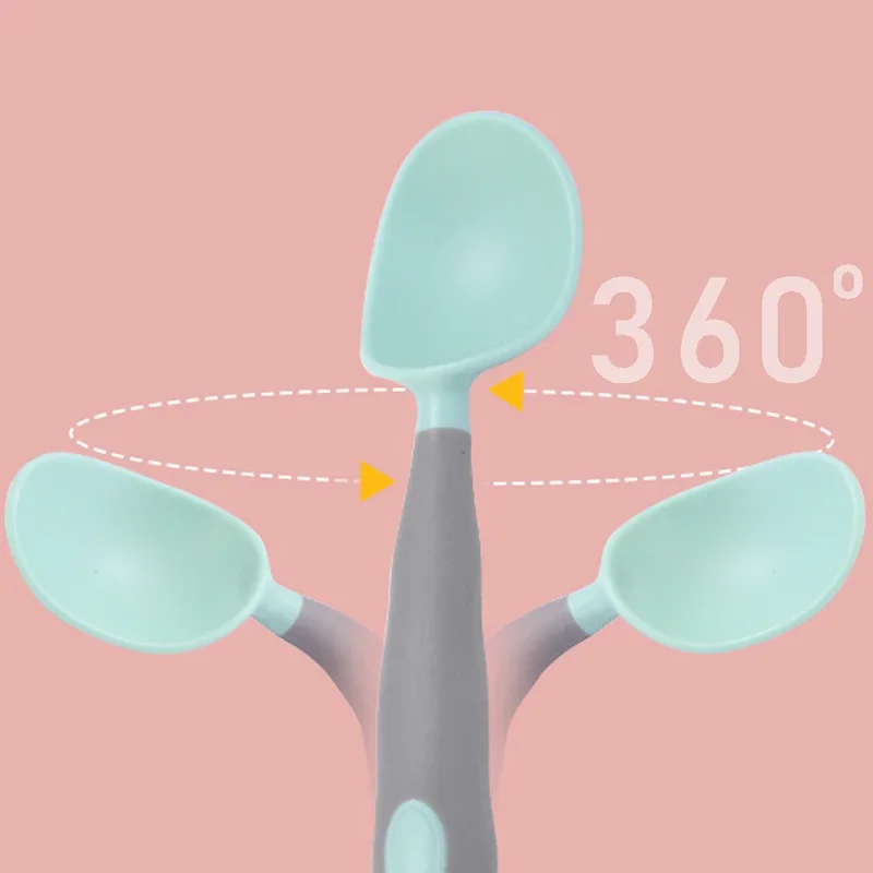 1 pair Silicone Spoon for Baby Auxiliary Food Training Bendable Soft Fork Infant Tableware baby feeding spoons