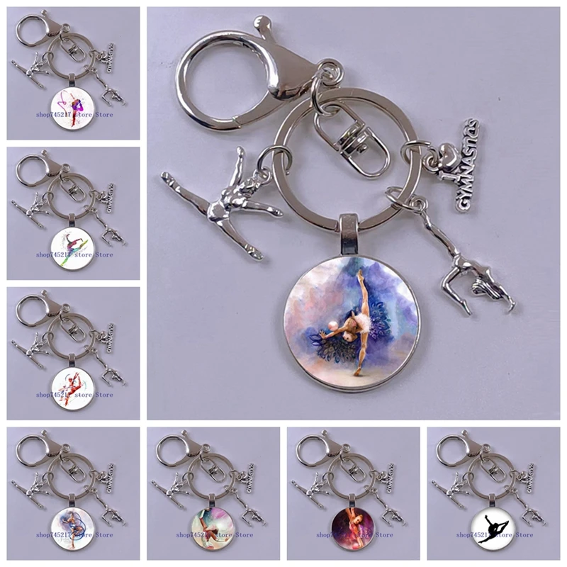 NewCreativeArtisticGymnasticsKeyChainGymnasticsCabochonGlassPendantGymnasticsKey
