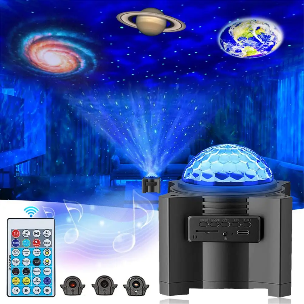 

Led Star Sky Projection Lamp With 3 Space Pattern Film 7 Modes Bluetooth-compatible Speaker Night Light Romantic Projection Lamp