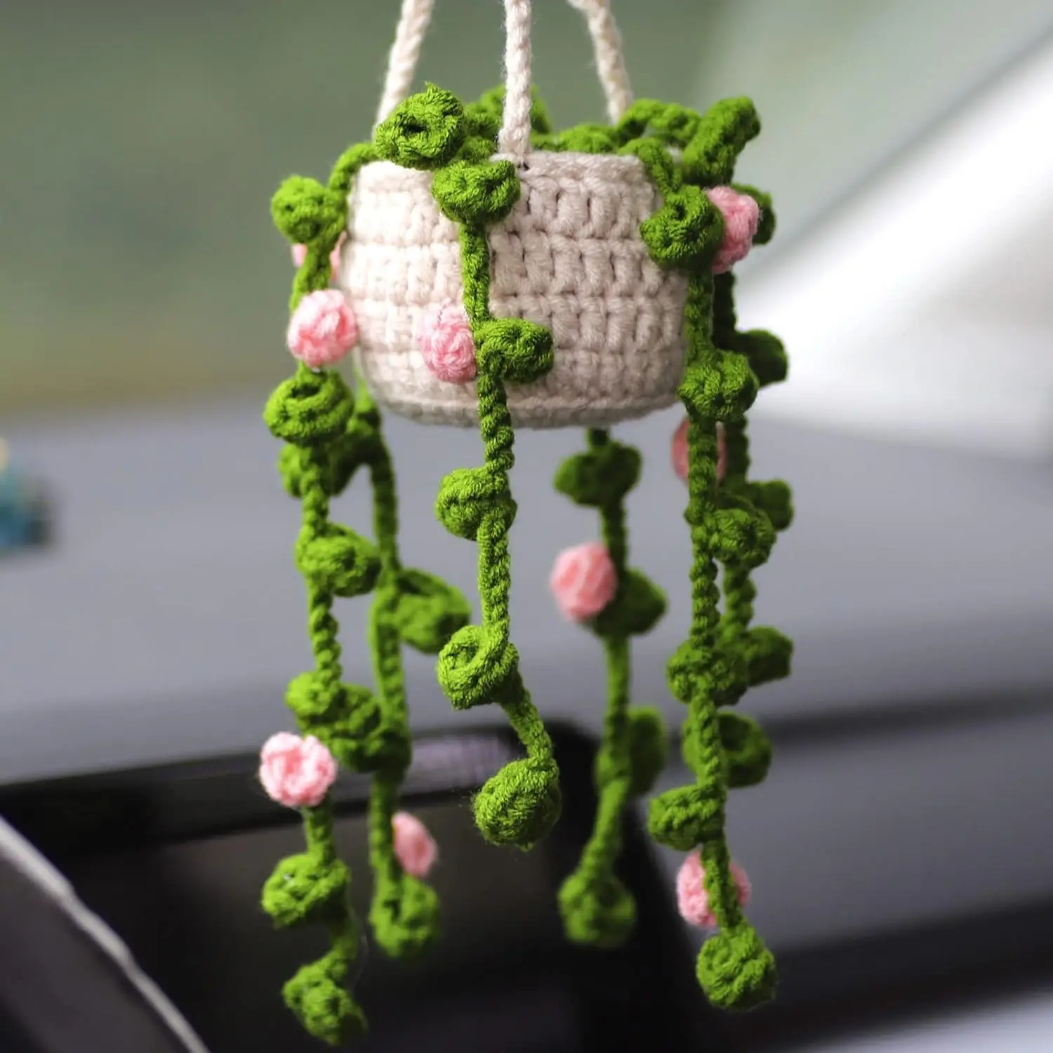 Handmade Crochet Succulent Car Ornaments - Cute Interior Accessories and Gifts