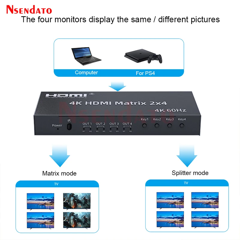 Divisor Matriz Hdmi 4k 60hz em Saídas Divisor de Áudio Extrator Aux Spdif para Ps3 tv e Dvd - Image 4