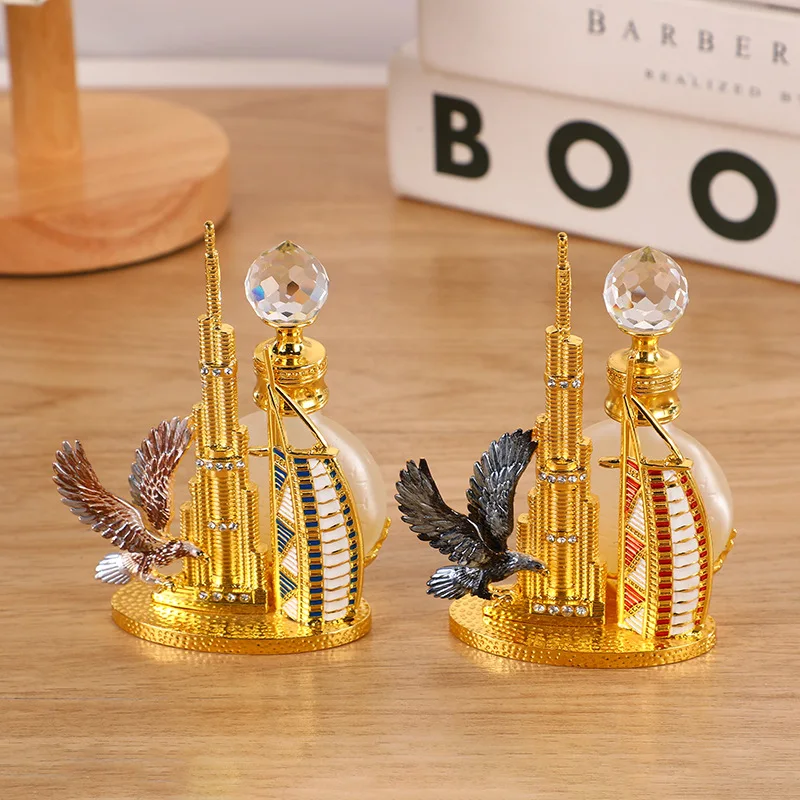 60pcs10ml Middle East Dubai Burj Al Arab Hotel Burj Khalifa Falcon Metal Perfume Bottle Essential Oil Refillable Attar Bottles 2