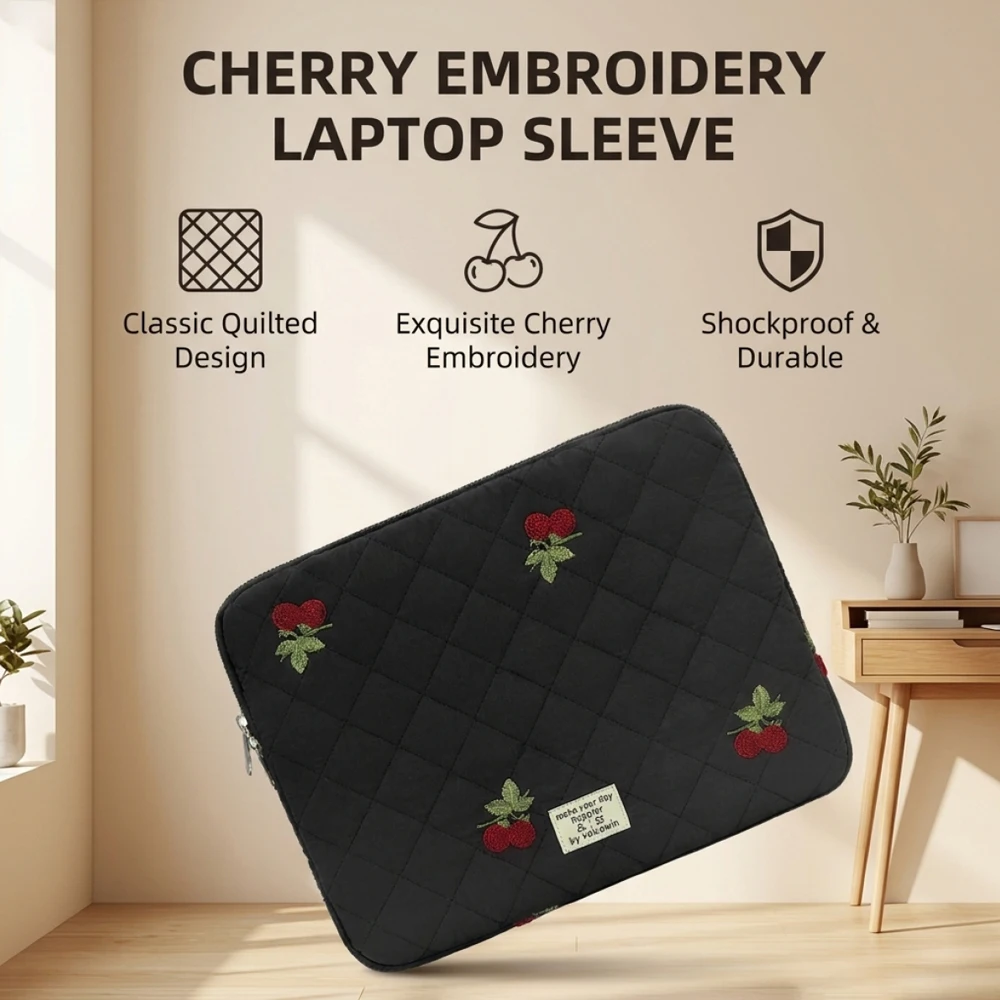 Versatile Plush-Lined Laptop Sleeve with Embroidery