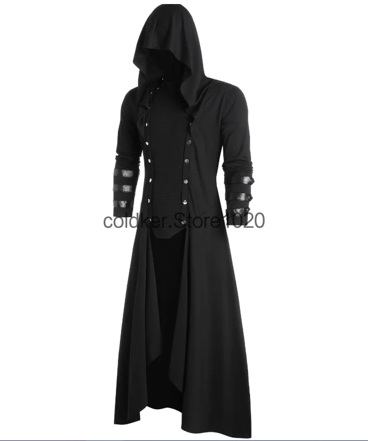 

Medieval Victorian Adult Women Men Long Jacket Gothic Steampunk Cloak Hooded Trench Vampire Wizard Cosplay Halloween Costume