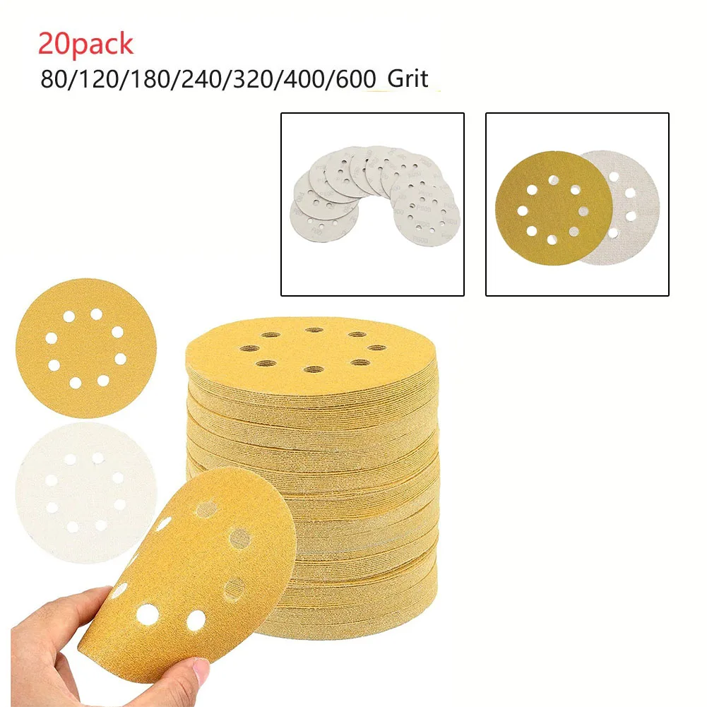 

20pcs 5inch 8Hole Dry Sandpaper 125mm DiscSelf Adhesive Flocking Drawn Auto Hardware Woodware Sanding Polishing Sandpaper 80-600
