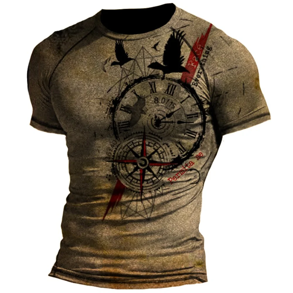 Summer T-shirt Men 3D Compass Print Short Sleeve Tops Navigation Graphic 2023 Vintage T Shirt Oversized Tee Shirt Men Clothing