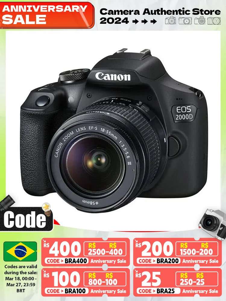 

Canon EOS 2000D APS-C Entry-level DSLR Digital Camera With 18-55 MM F3.5-5.6 III Lens Flip Touch Screen 18 Million Pixels