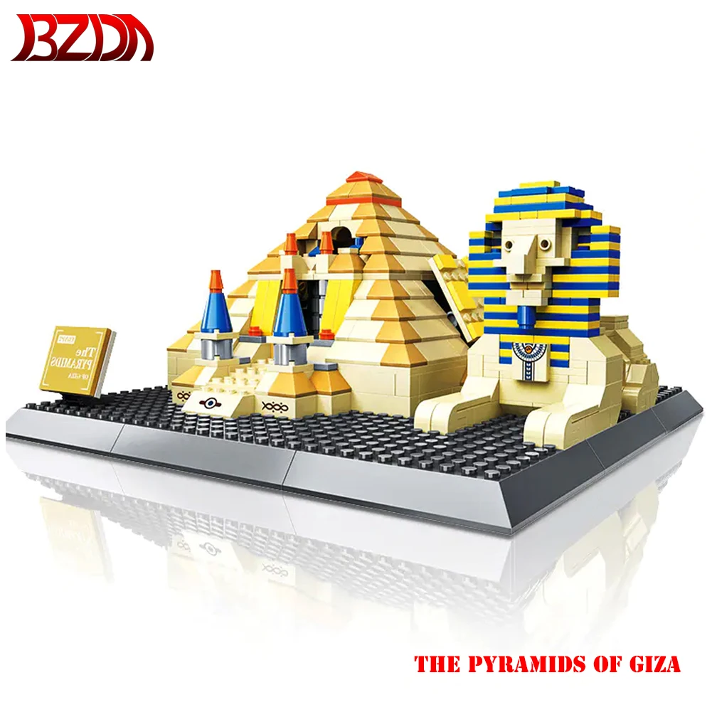 

BZDA Egypt Pyramids Of Giza Blocks Miniaturas World Famous Mega Historic Construccion MOC Sphinx Building Blocks Kids Toys Gifts
