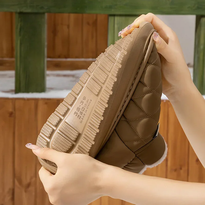 Winter Snow Boots For Women Fur Lined Warm  Boots Ankle Thick Soled Slippers Leather Wool Shoes Non Slip Outdoor