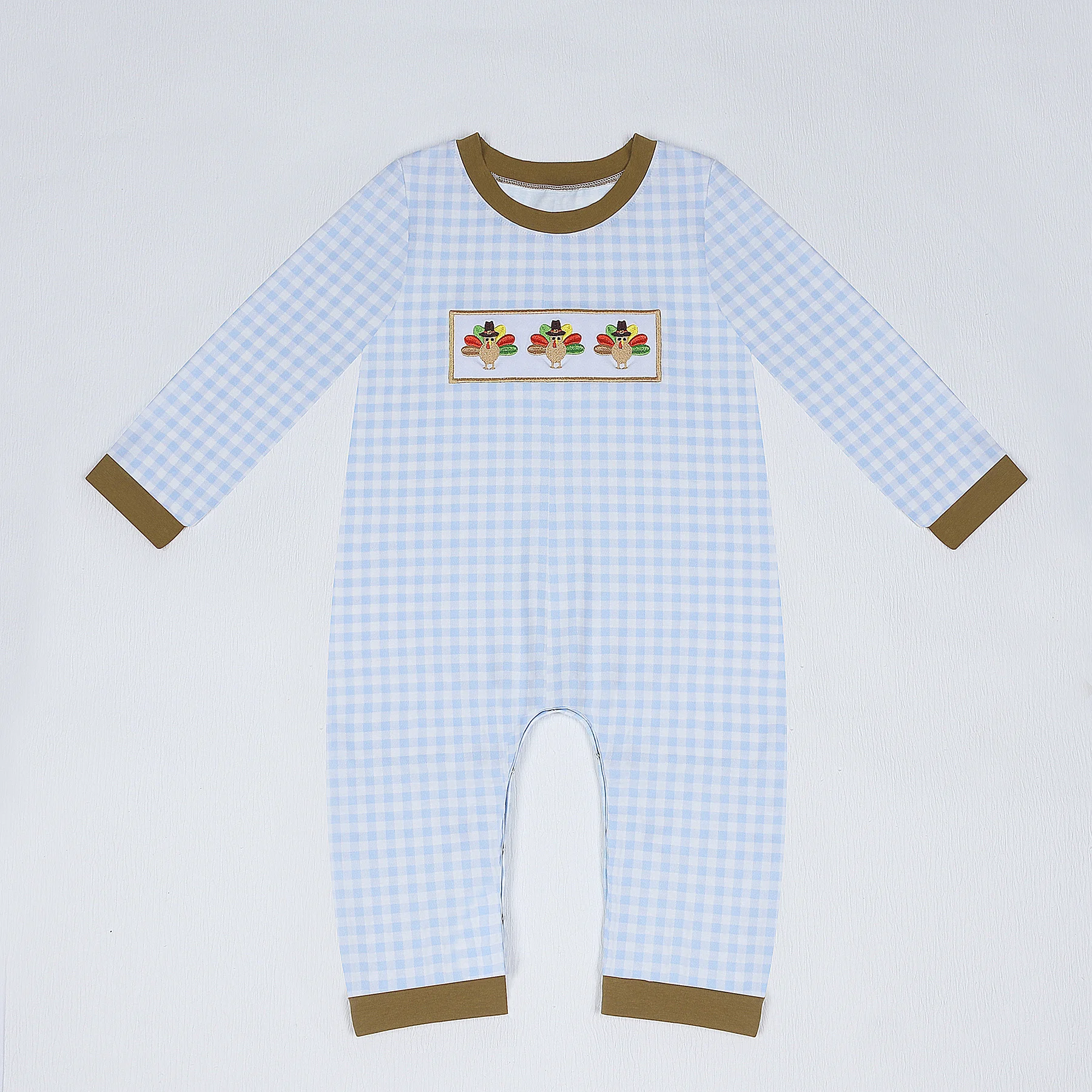 

2023 New Ropa Turkey Bluey Pants Round Neck Jumpsuit Thanksgiving Pattern Boy Top Long Sleeve Lattices Romper Boys 0-3T Clothes