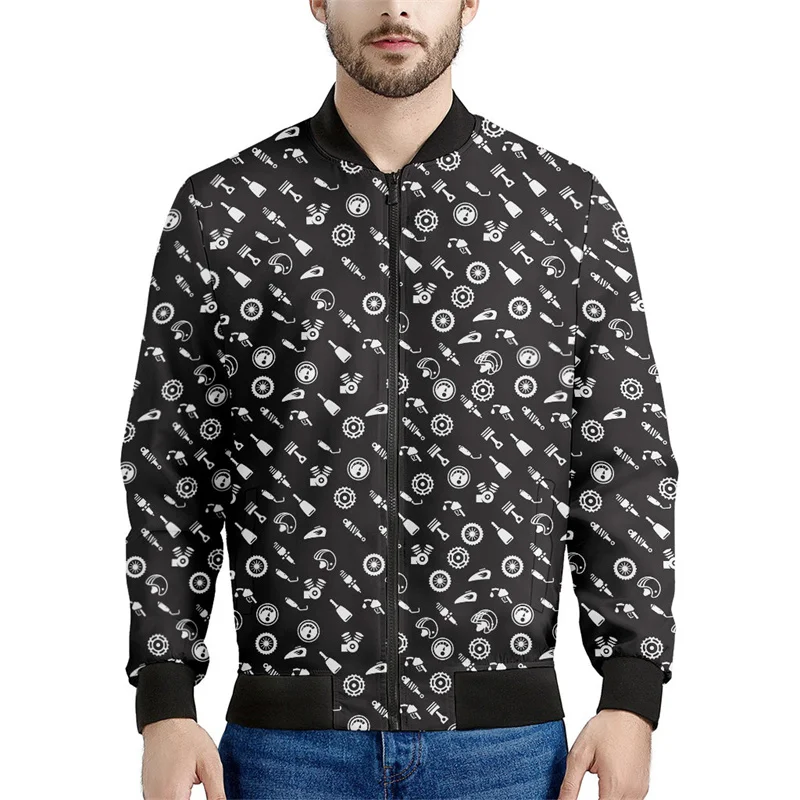 thumbnail image 1 of Chaqueta de motocicleta negra para hombre, chaqueta con cremallera estampada en 3D, chaquetas casuales deportivas de calle, camisetas para mujer, sudadera bomber para primavera y otoño, 1 of 4